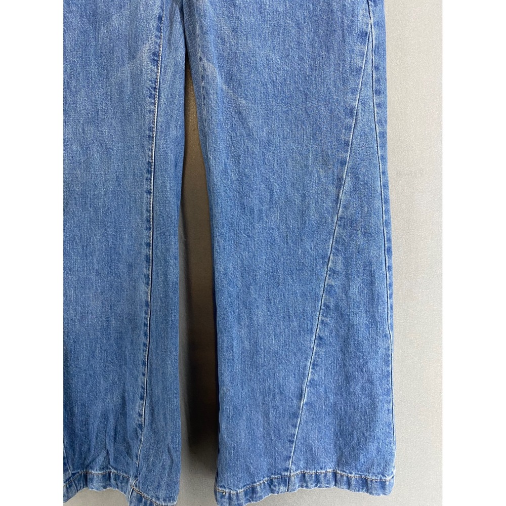 Empyre Womens Wide Leg Jeans Blue Medium Wash High Rise Panel Seam Streetwear - Picture 7 of 14